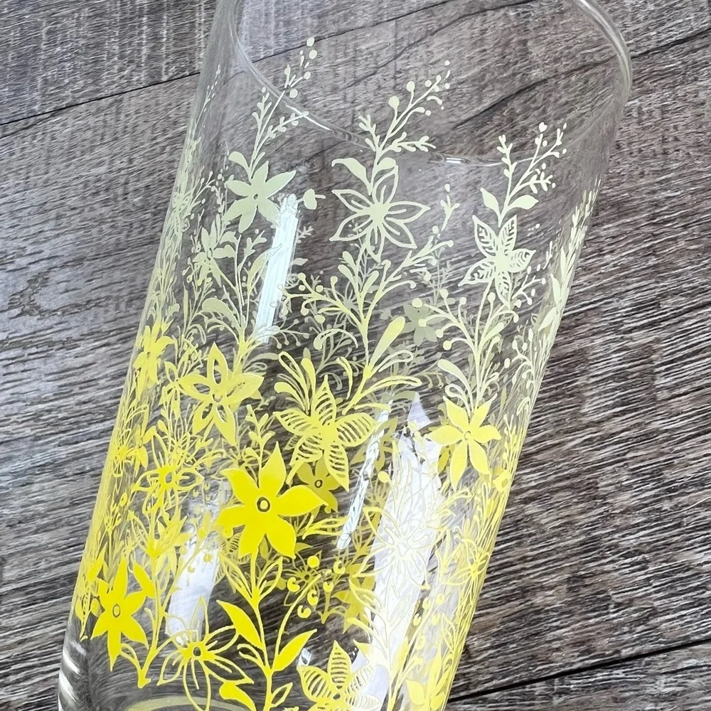 Vintage Drinking Glasses yellow floral MCM retro kitchen‎ cups Glass